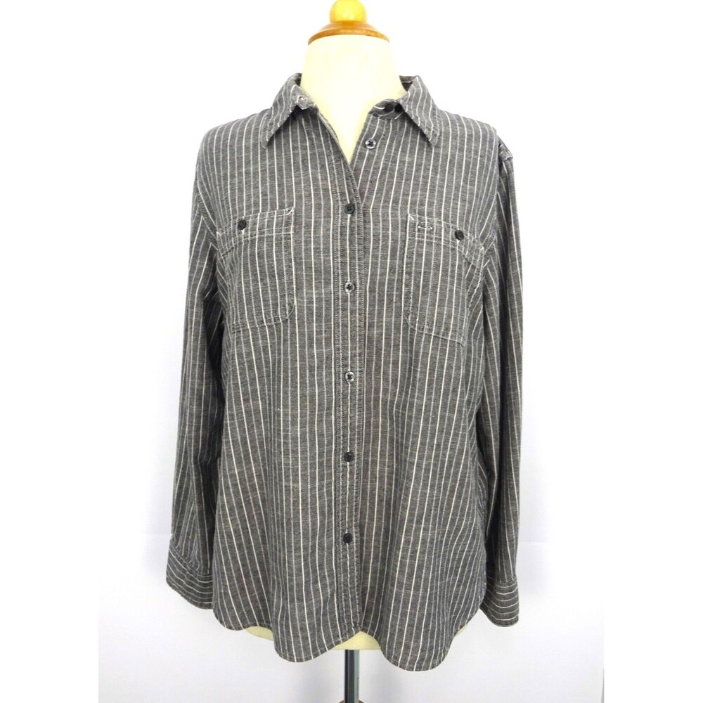 Lauren Jeans Co Ralph Lauren Gray Pinstripe Button Shirt - Size XL